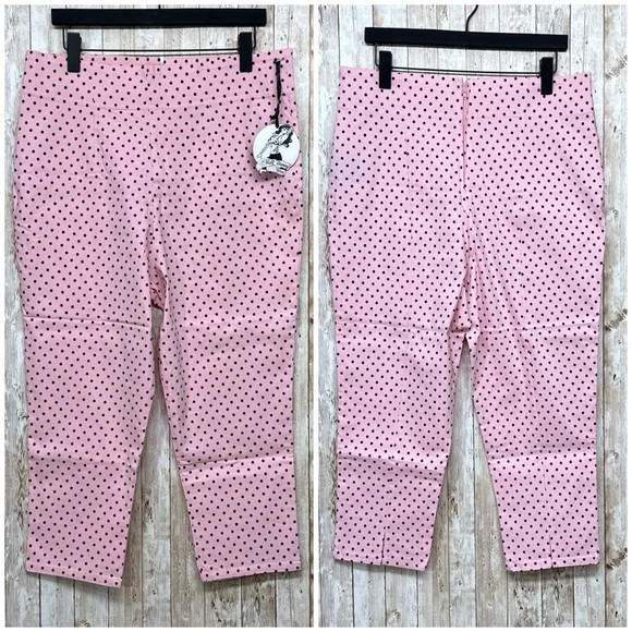 Hell Bunny Pink Polka Dot 50’s Vintage Style Capri Pants Pedal Pushers [8023] - Picture 2 of 6